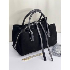 Сумка жіноча валізка 3 відділення комбінована натуральна замша/шкіра Чорна, Шоколад