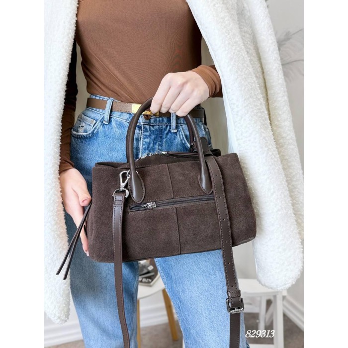 Сумка жіноча валізка 3 відділення комбінована натуральна замша/шкіра Чорна, Шоколад Шоколад