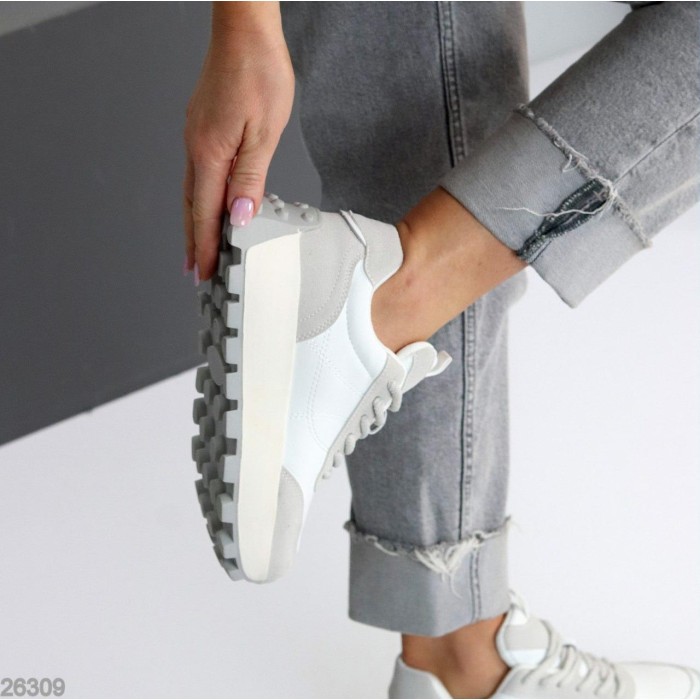 Кросівки жіночі натуральна шкіра + замша колір-білий сірий на 35.5,37,41р