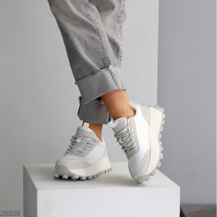 Кросівки жіночі натуральна шкіра + замша колір-білий сірий на 35.5,37,41р