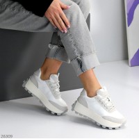 Кроссовки женские натуральная кожа + замша цвет-белый серый на 35.5,37,41р.