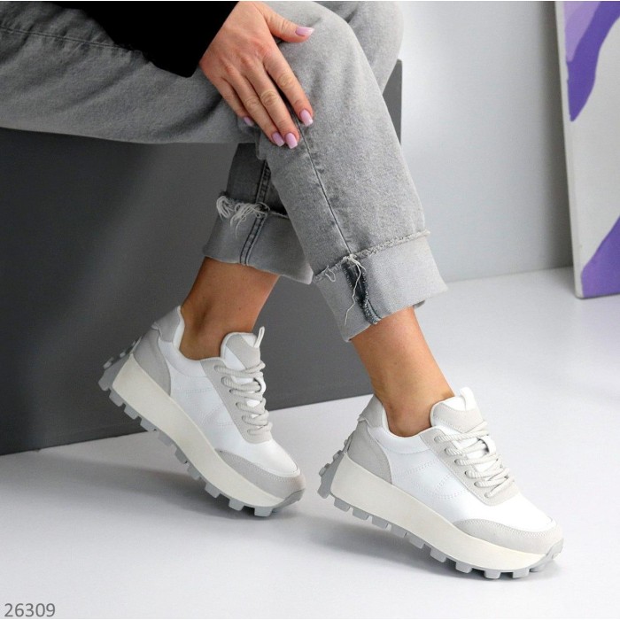 Кросівки жіночі натуральна шкіра + замша колір-білий сірий на 35.5,37,41р