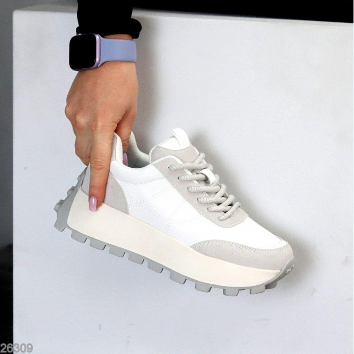 Кросівки жіночі натуральна шкіра + замша колір-білий сірий на 35.5,37,41р