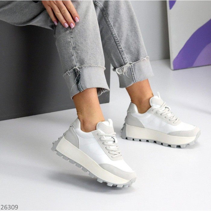 Кросівки жіночі натуральна шкіра + замша колір-білий сірий на 35.5,37,41р