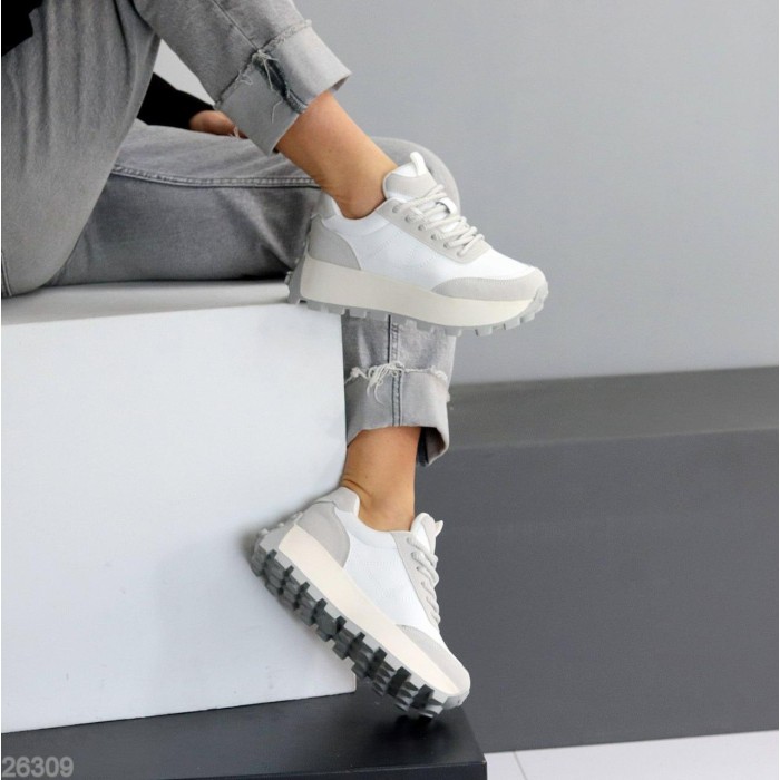 Кросівки жіночі натуральна шкіра + замша колір-білий сірий на 35.5,37,41р