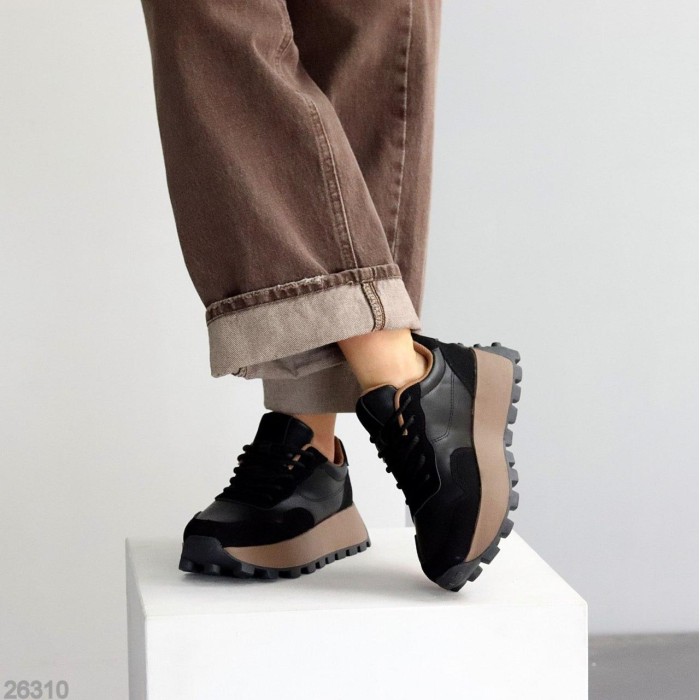 Кроссовки женские натуральная-кожа/эко-замша черные на 35.5,37,39р.