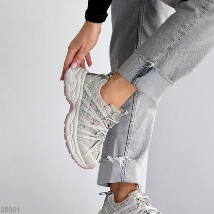 Кросівки жіночи еко-шкіра/текстиль сірі на 37,39р