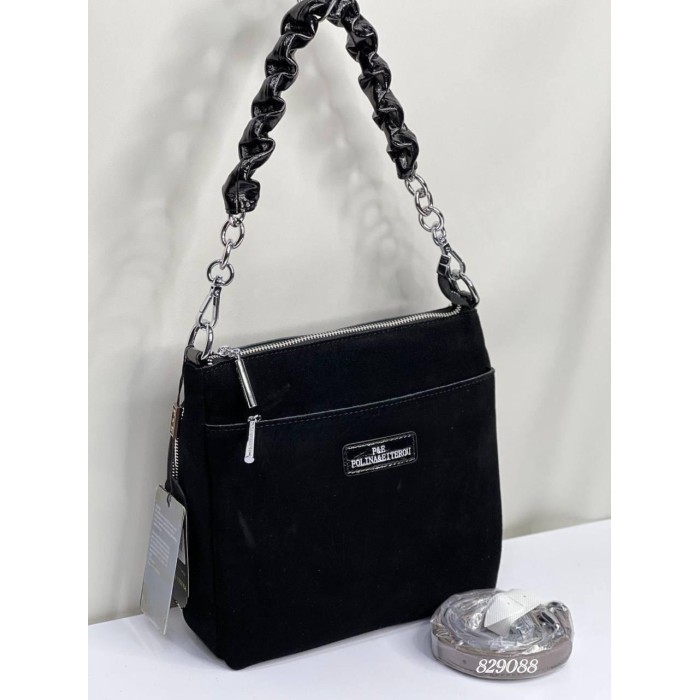 Сумка жіноча 3 відділення натуральна шкіра лак Червона Чорний замшевий