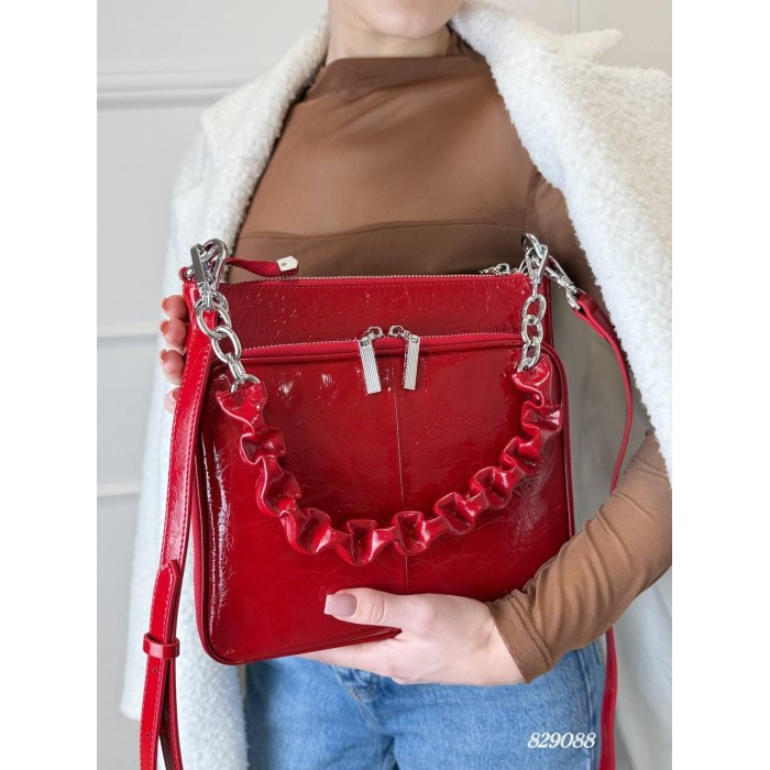 Сумка жіноча 3 відділення натуральна шкіра Червона лак