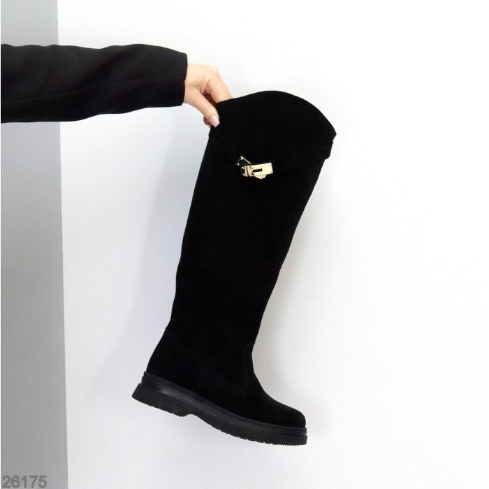 Чоботи жіночі натуральна замша колір-чорний демі 36,37,38р