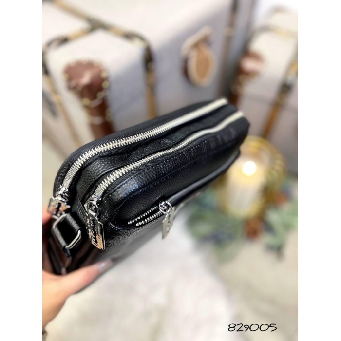 Чоловіча сумка 3 відділення  натуральна шкіра Чорна