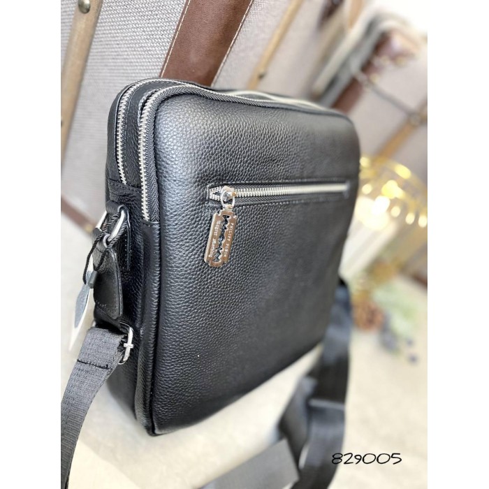 Чоловіча сумка 3 відділення натуральна шкіра Чорна