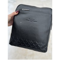 Чоловіча сумка 3 відділення натуральна шкіра Чорна