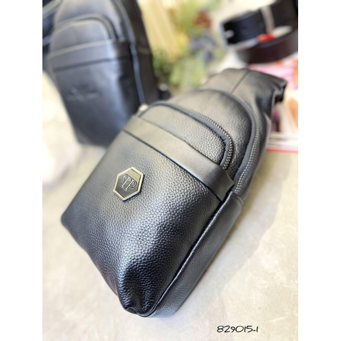 Сумка чоловіча кросбоді 3 відділення натуральна шкіра Чорна