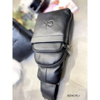 Сумка чоловіча кросбоді 3 відділення натуральна шкіра Чорна