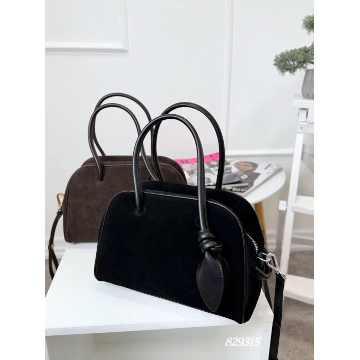 Сумка жіноча валізка комбінована натуральна замша/шкіра Чорна, Шоколад