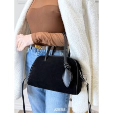 Сумка жіноча валізка комбінована натуральна замша/шкіра Чорна, Шоколад