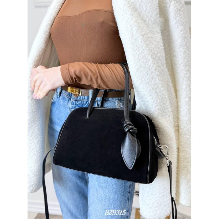 Сумка жіноча валізка комбінована натуральна замша/шкіра Чорна, Шоколад