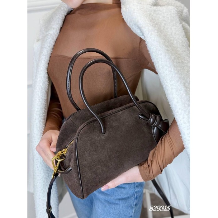 Сумка жіноча валізка комбінована натуральна замша/шкіра Чорна, Шоколад