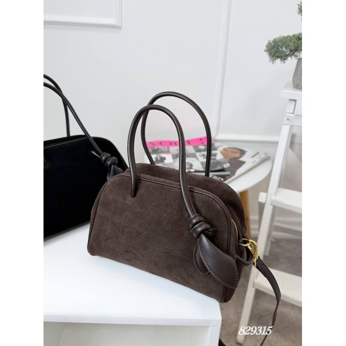 Сумка жіноча валізка комбінована натуральна замша/шкіра Чорна, Шоколад