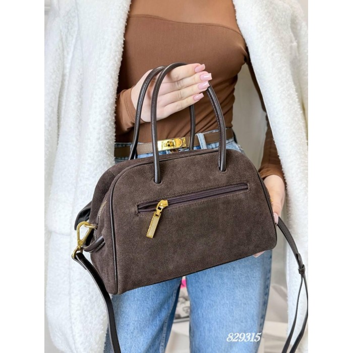 Сумка жіноча валізка комбінована натуральна замша/шкіра Чорна, Шоколад