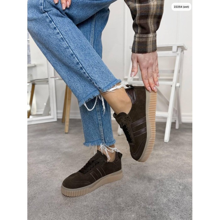 Кеди жіночі натуральна замша/шкіра колір: шоколад 36,37.39,40р