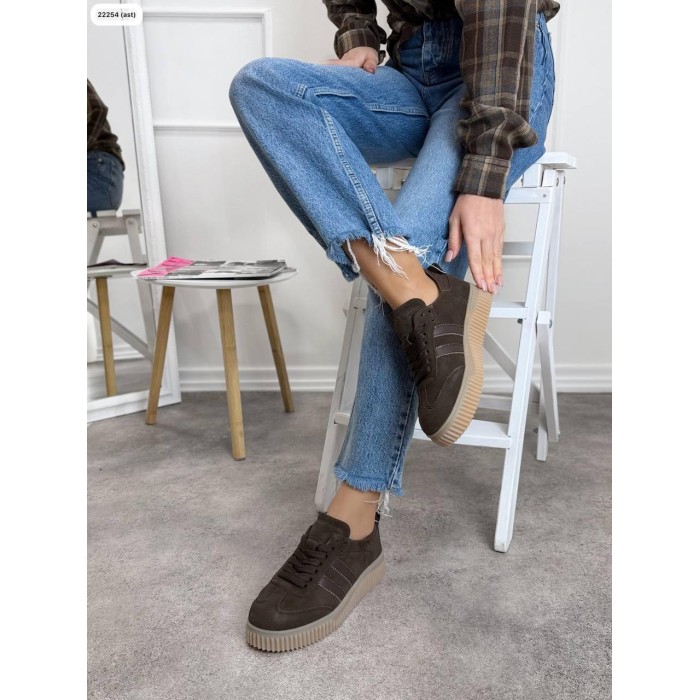 Кеди жіночі натуральна замша/шкіра колір: шоколад 36,37.39,40р