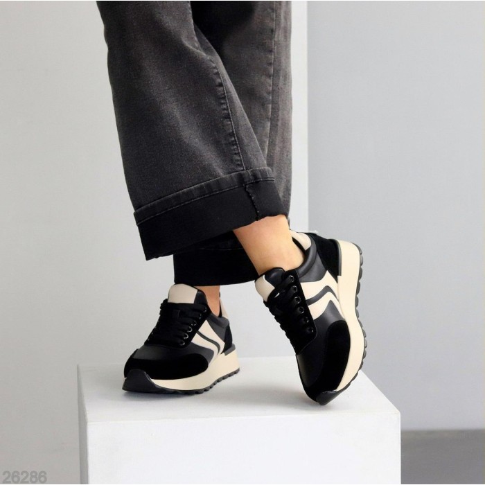 Кросівки жіночі натуральна шкіра/замша чорні 36,37,38,39,40,41р