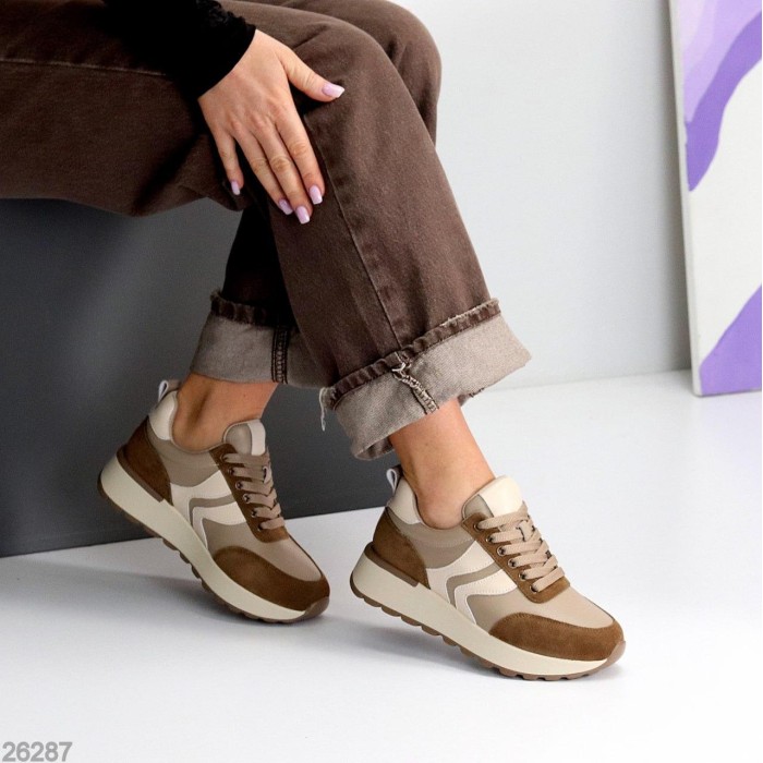 Кросівки жіночі натуральна-шкіра/натуральна-замша колір-бежевий 36,37,38,39,40р