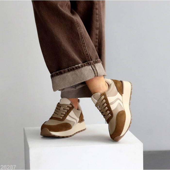 Кросівки жіночі натуральна-шкіра/натуральна-замша колір-бежевий 36,37,38,39,40р