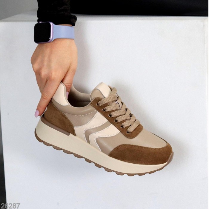 Кросівки жіночі натуральна-шкіра/натуральна-замша колір-бежевий 36,37,38,39,40р