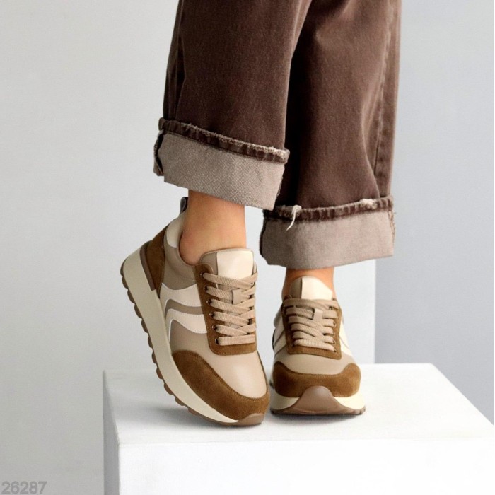 Кросівки жіночі натуральна-шкіра/натуральна-замша колір-бежевий 36,37,38,39,40р