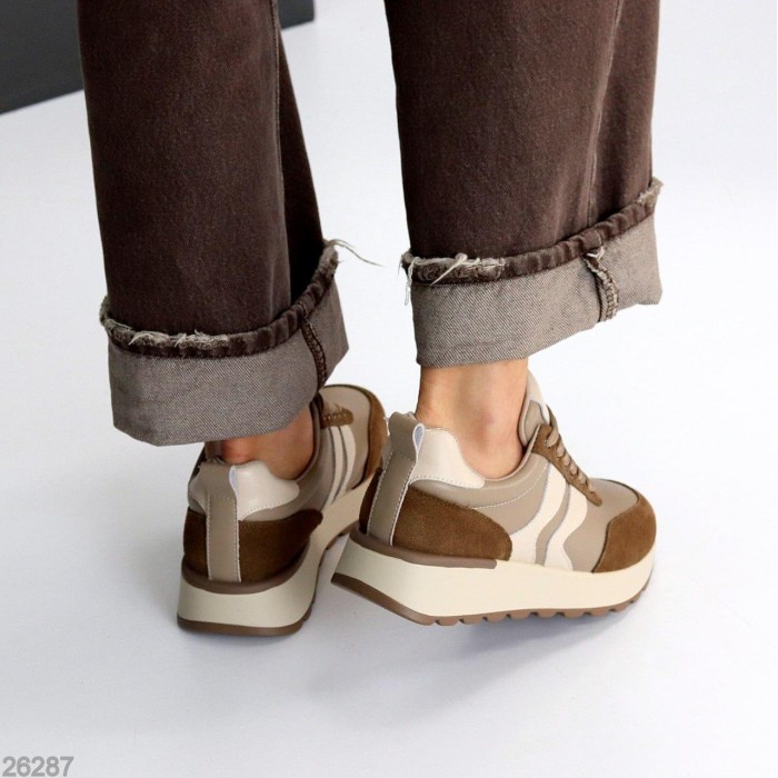 Кросівки жіночі натуральна-шкіра/натуральна-замша колір-бежевий 36,37,38,39,40р