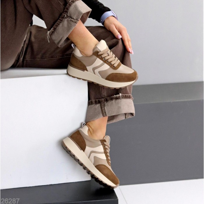 Кросівки жіночі натуральна-шкіра/натуральна-замша колір-бежевий 36,37,38,39,40р