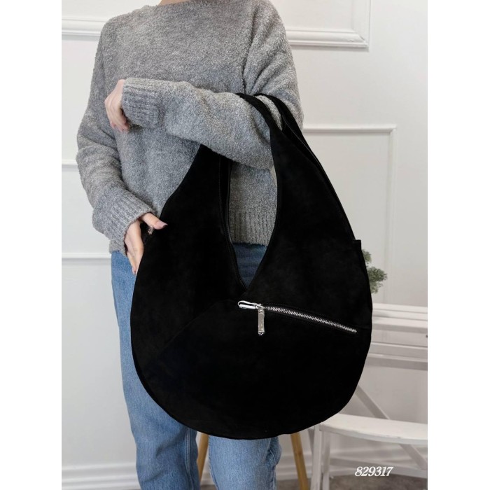 Сумка жіноча натуральна замша Чорна, Шоколад