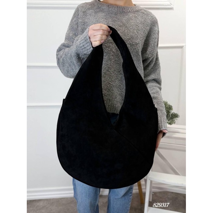 Сумка жіноча натуральна замша Чорна, Шоколад