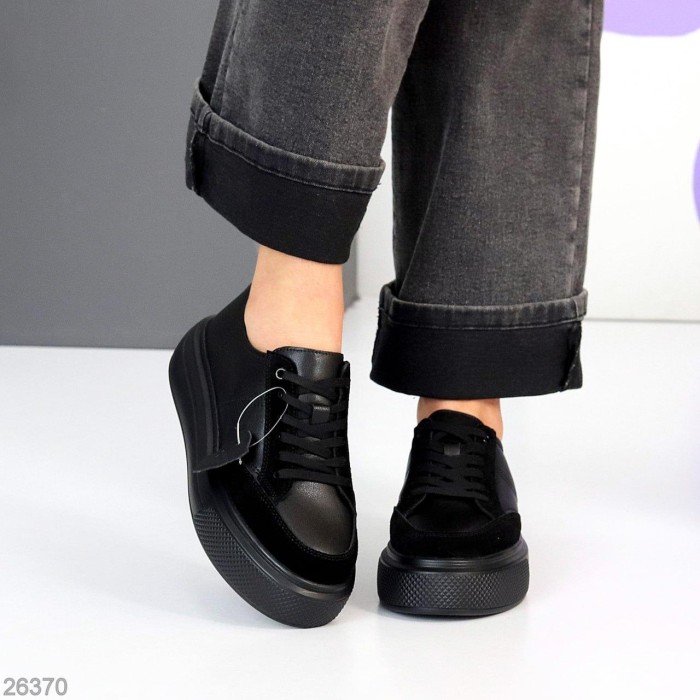 Кеди жіночі натуральна шкіра-замша чорні 37,38,40р.