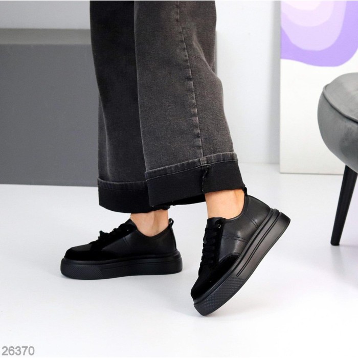 Кеди жіночі натуральна шкіра-замша чорні 37,38,40р.