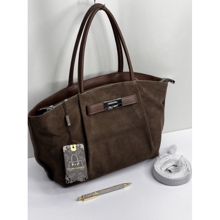 Сумка жіноча 2 відділення натуральна замша/шкіра Колір: Чорний, Кемел, Капучино