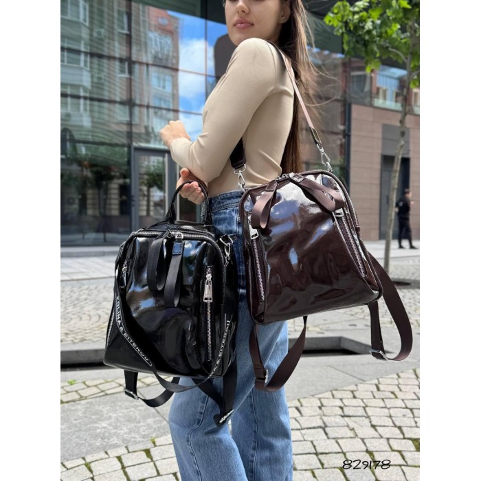 Рюкзак Polina лак натуральна шкіра колір: Чорний