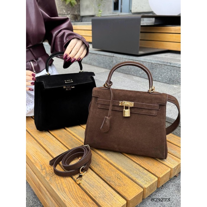 Сумка жіноча натуральна замша колір: Шоколад, Чорна