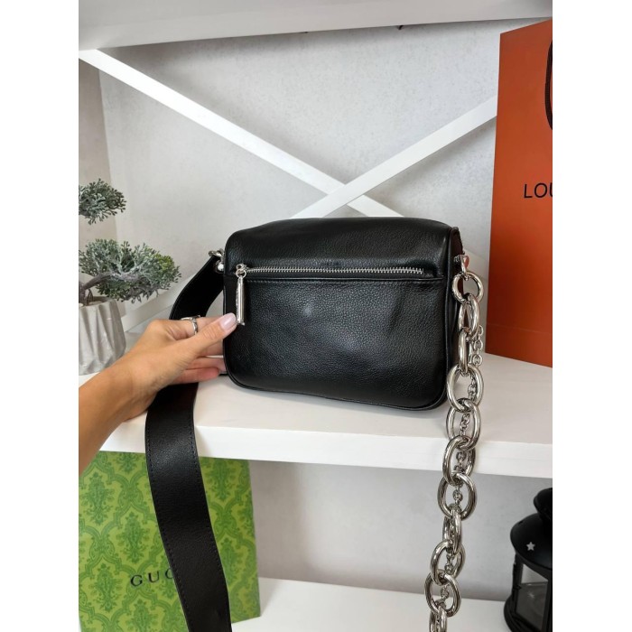 Сумка/валізка жіноча ланцюжки з натуральної шкіри Чорна, Біла