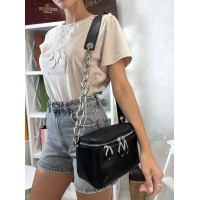 Сумка/чемоданчик женская цепочки натуральная кожа Чёрная, Белая