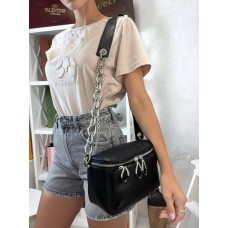 Сумка/валізка жіноча ланцюжки з натуральної шкіри Чорна, Біла