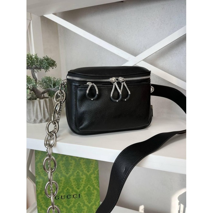 Сумка/валізка жіноча ланцюжки з натуральної шкіри Чорна, Біла