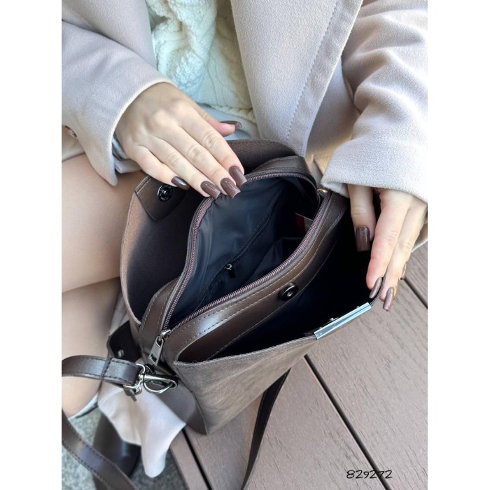 Сумка жіноча 3 відділи екошкіра/натуральна замша колір: Шоколад кроко Шоколад крокодил