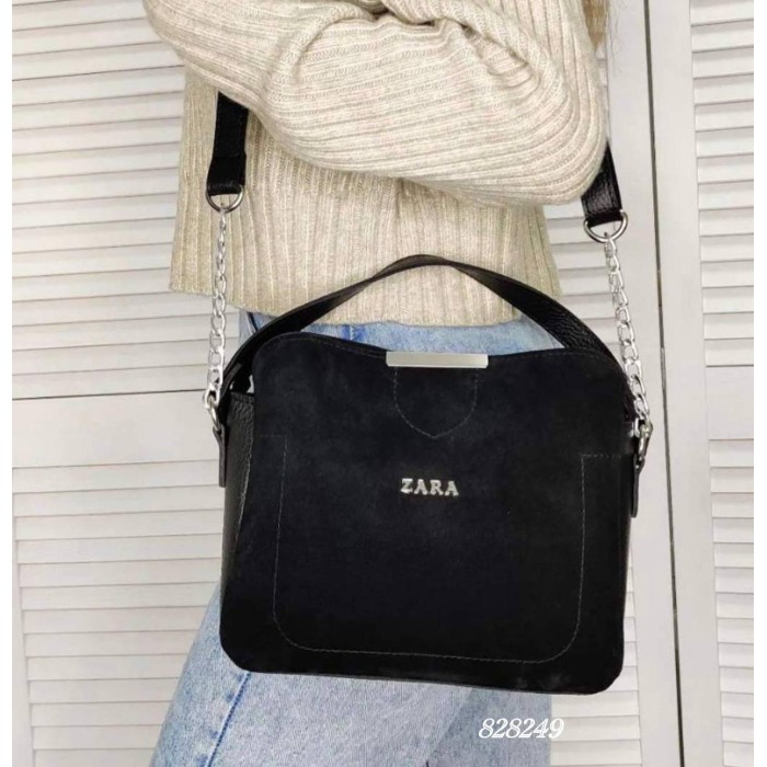 Сумка жіноча 3 відділи екошкіра/натуральна замша Чорна