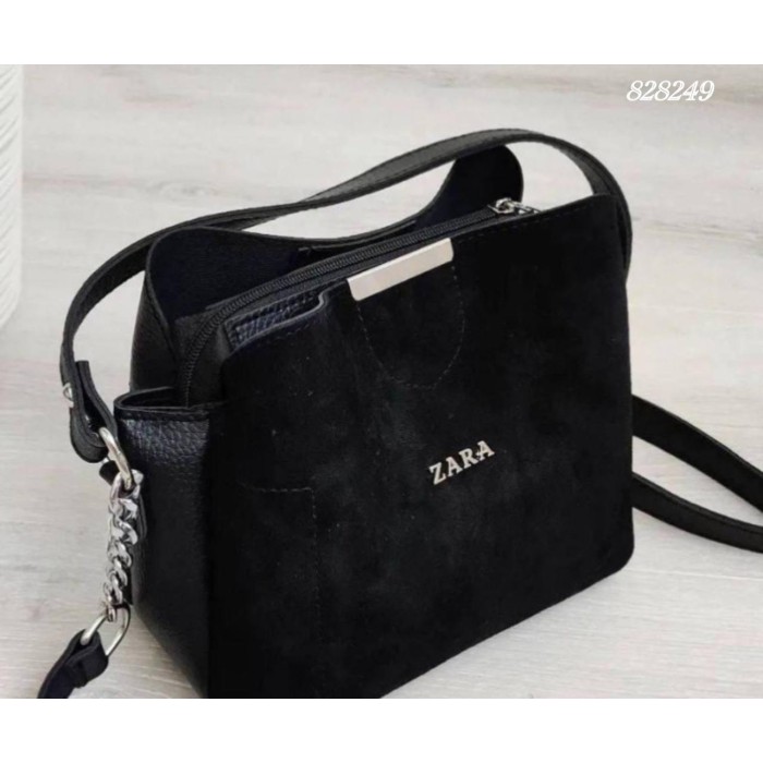 Сумка жіноча 3-віддела екошкіра/натуральна замша. Чорний крокодил, Шоколад, Чорна замша Чорна замша