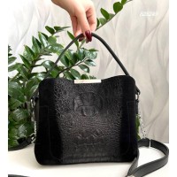 Сумка жіноча 3відділи екошкіра/натуральна замша Чорна крокодил, Шоколад, Чорна замша