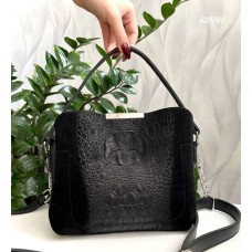 Сумка жіноча 3відділи екошкіра/натуральна замша Чорна крокодил, Шоколад, Чорна замша